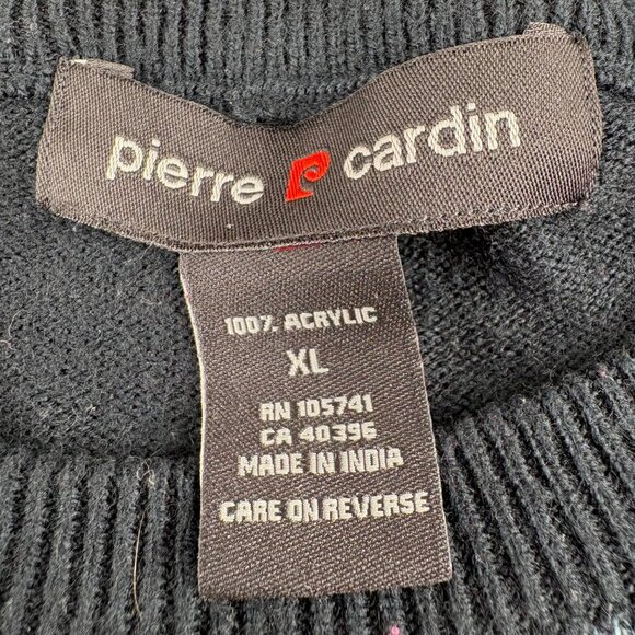 Pierre Cardin Vintage Men's XL Acrylic Checkered Sweater Black & Gray - Picture 2 of 4